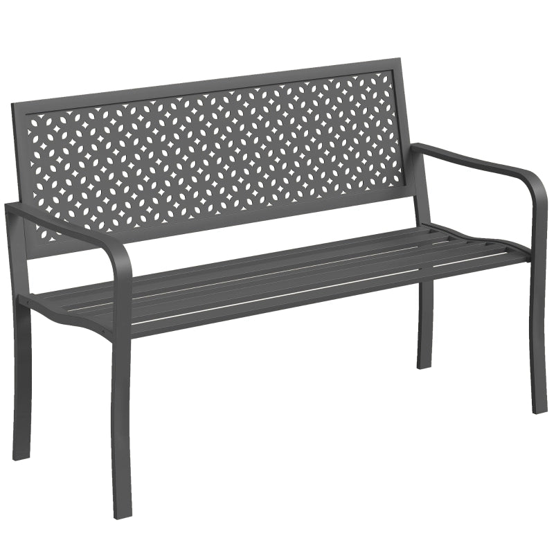 Panca da giardino a 2 posti in metallo grigio scuro, resistente alle intemperie, struttura in acciaio, portata 240 kg