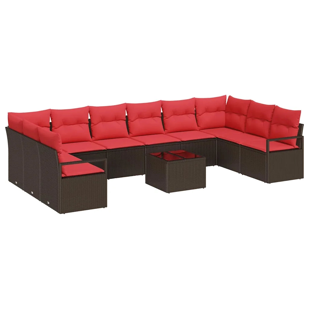 Set di divani con cuscino 11 pcs Marrone polyrattan