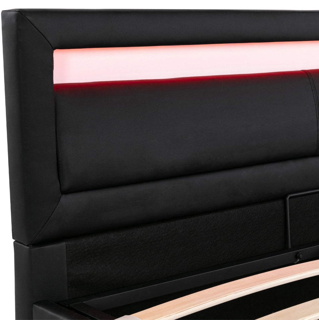 Letto imbottito LED con contenitore 140x190 cm in PU nero