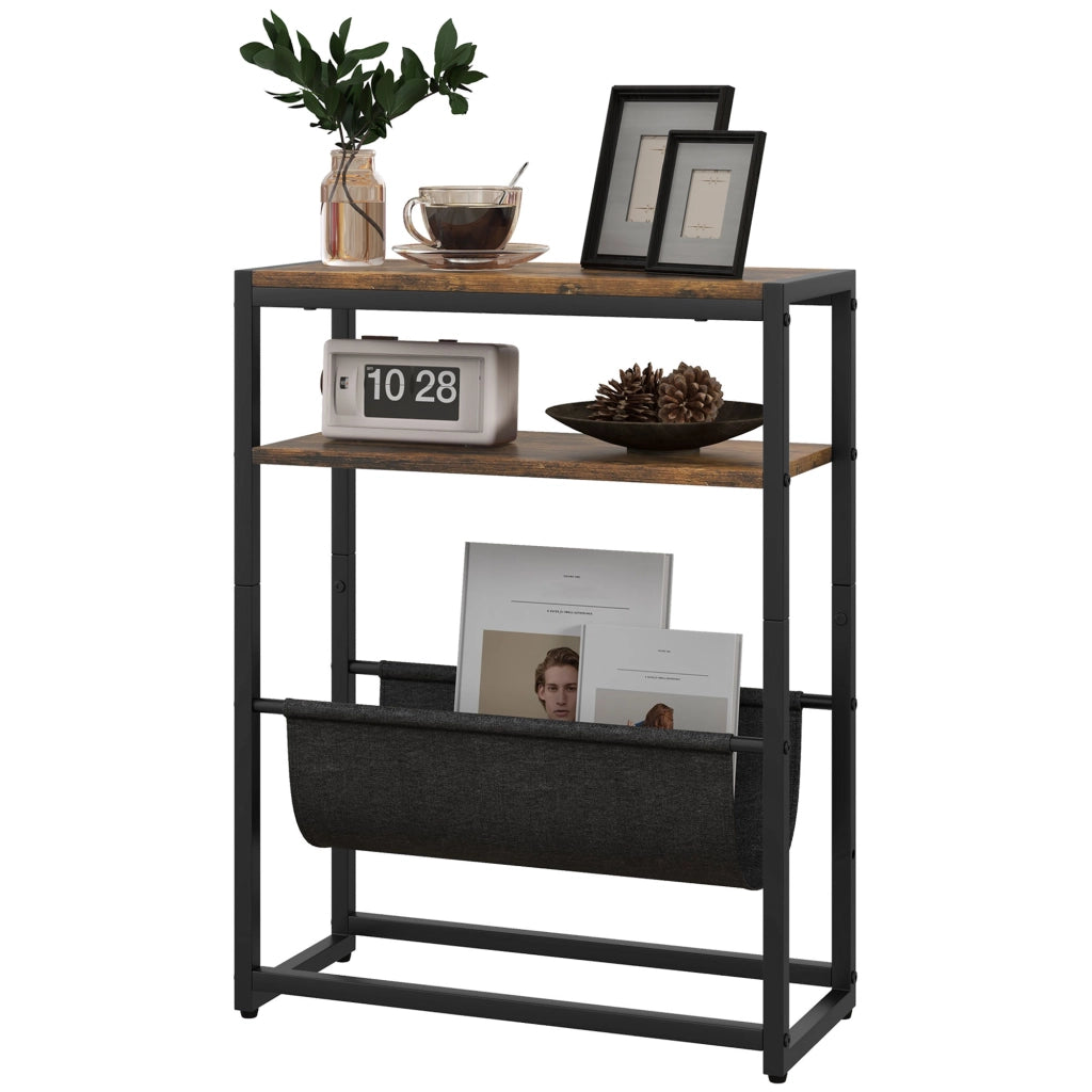 Tavolino da caff¨¨ con ripiani e porta riviste ¨C Zephmum ¨C Rustico marrone 43x18x56 cm