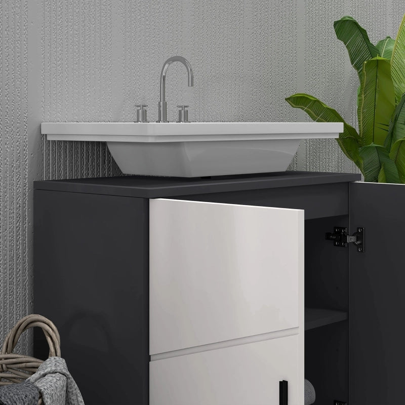 Mobiletto da bagno con ripiano regolabile, mobiletto per lavabo con maniglia, mobiletto da bagno con dispositivo antiribaltamento, grigio, 60 x 30 x