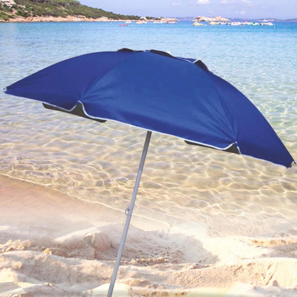 Trade Shop - Ombrellone Mare Spiaggia Giardino Palo Alluminio E Tessuto Grande 240cm Blu -