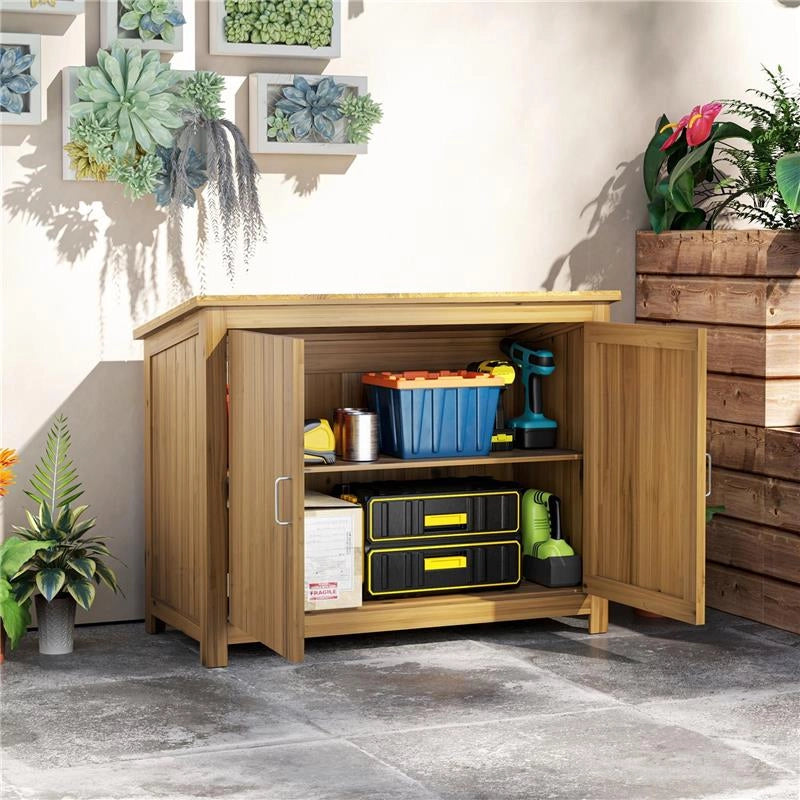ARMADIO DA ESTERNO IN LEGNO PORTA ATTREZZI CON 2 PORTE E 2 RIPIANI 110X50X85 CM MARRONE
