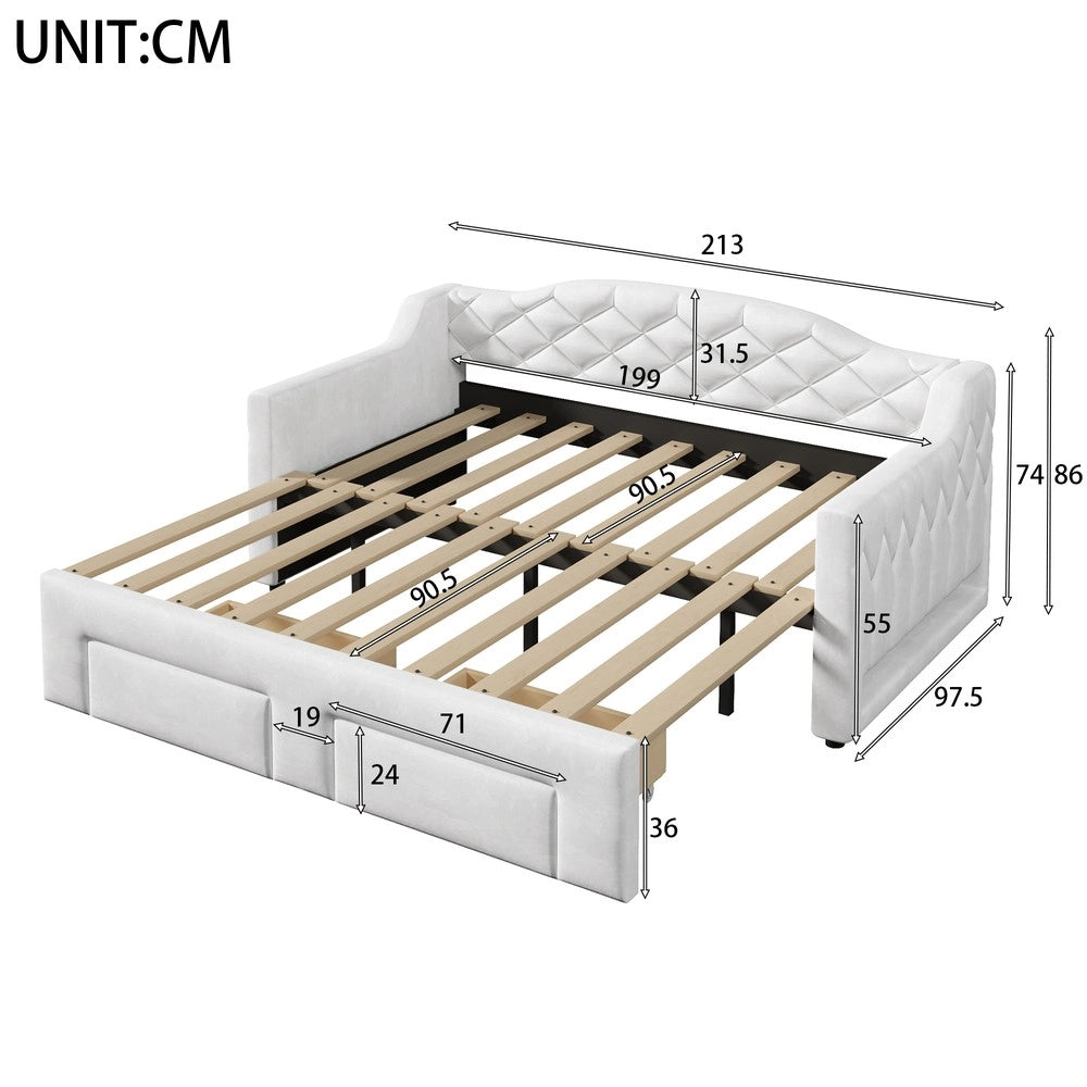 Letto Imbottito con Cassetti e LED ¨C Xylo ¨C Bianco, 90x200/180x200