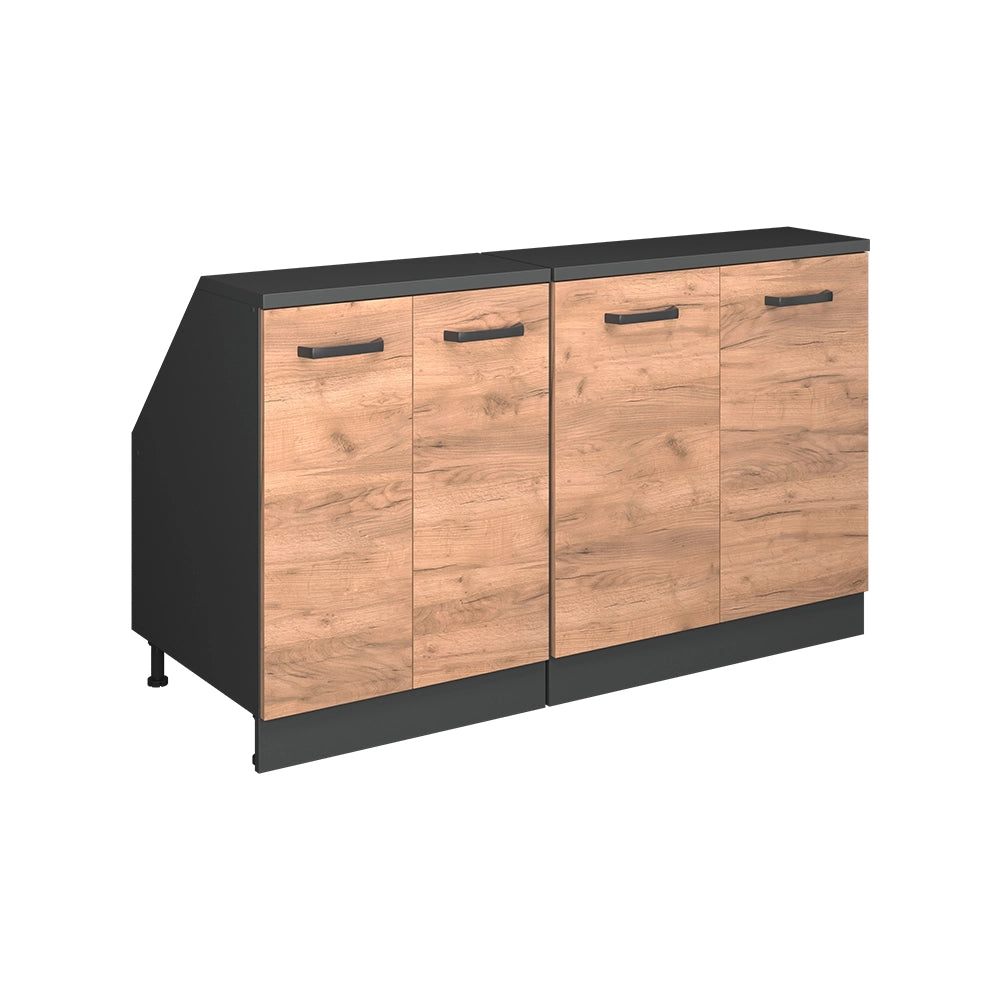 Mobile cucina sottotetto R-Line Rovere dorato/Antracite 140 cm Set di 2 carcasse armadio profondità 60 cm Vicco