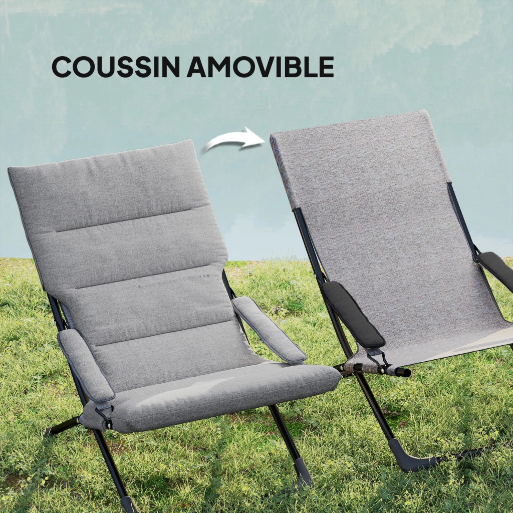 Sedia pieghevole da giardino con cuscino e braccioli ¨C zephmum ¨C grigio