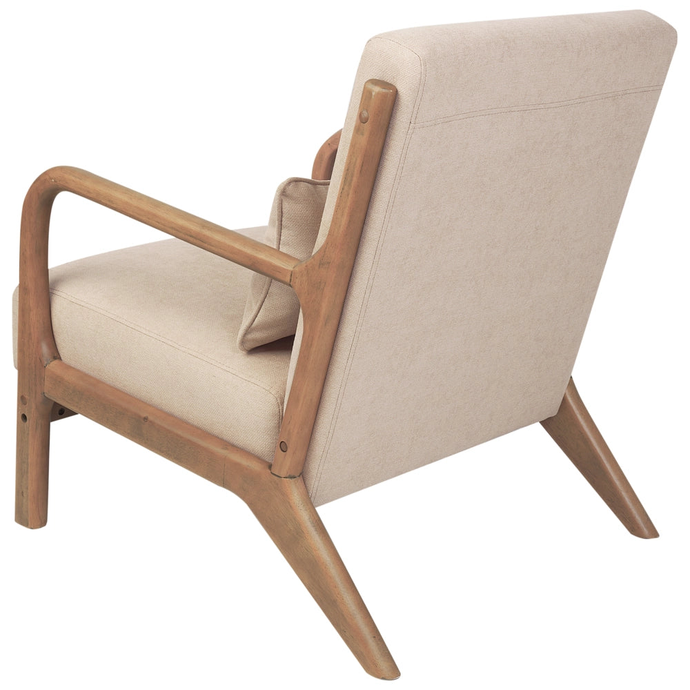 Poltrona in tessuto beige Gambe in legno con braccioli e cuscino Soggiorno classico tradizionale