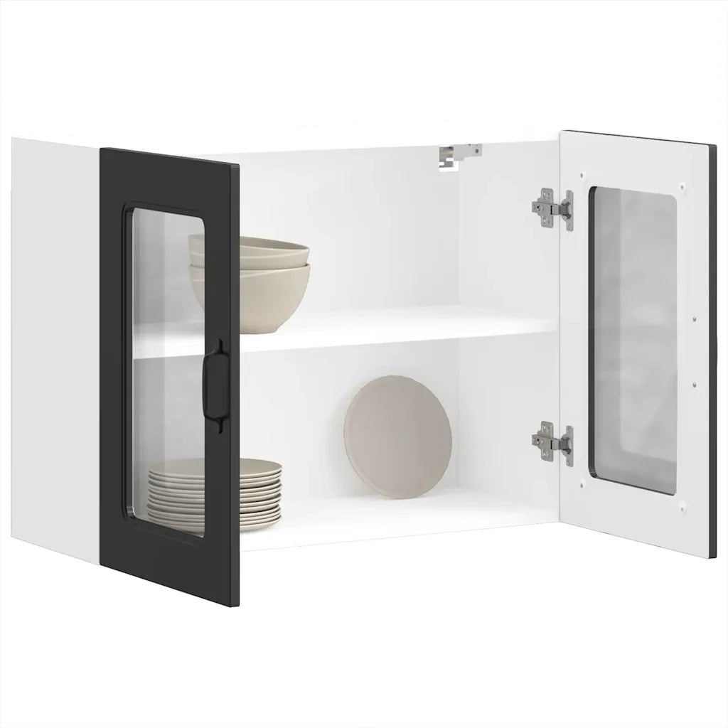 Pensile da Cucina | Mobile da Cucina con Porta in Vetro Kalmar Nero Truciolato