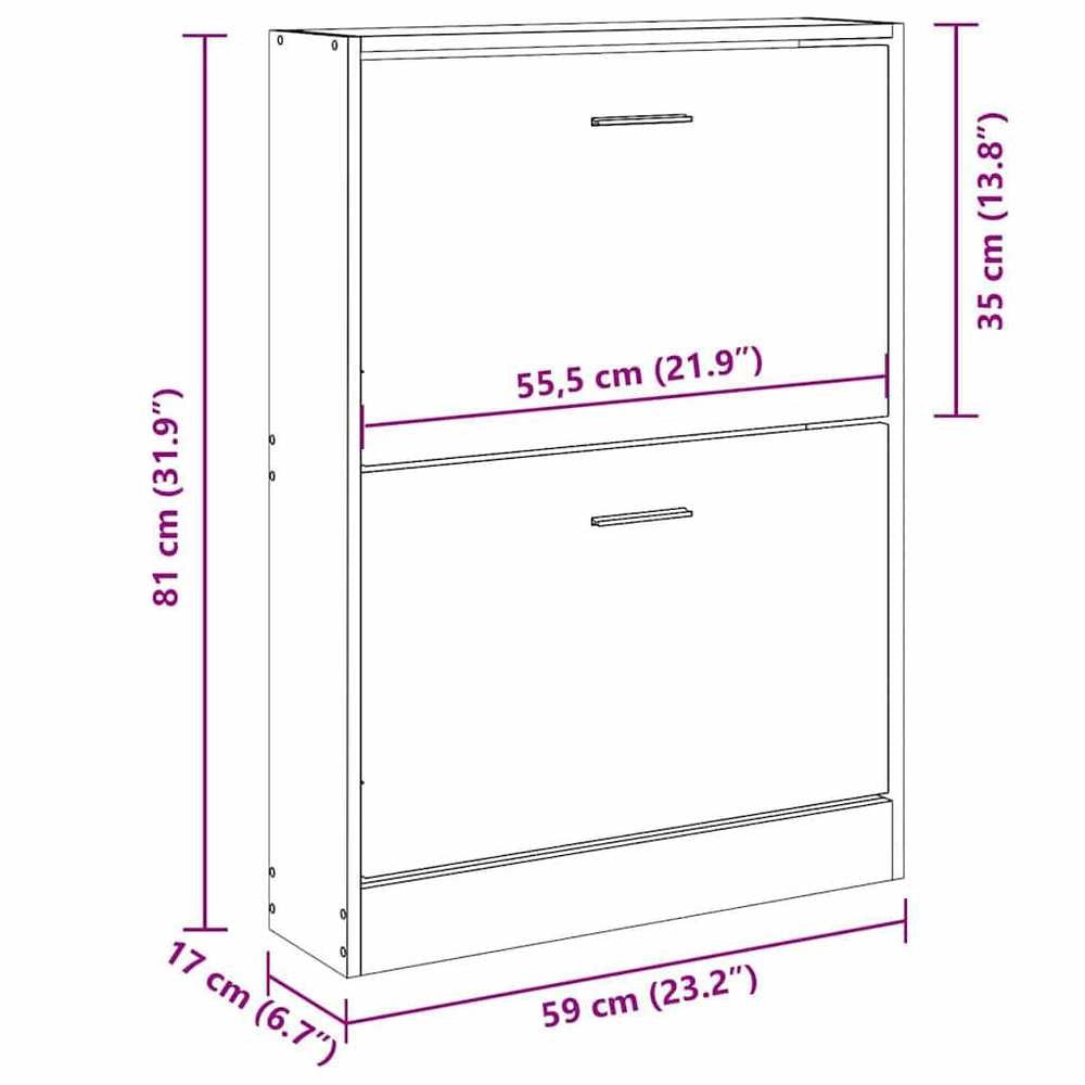 Shoe Cabinet, White, 59 X 17 X 81 Cm, Wood-based Material