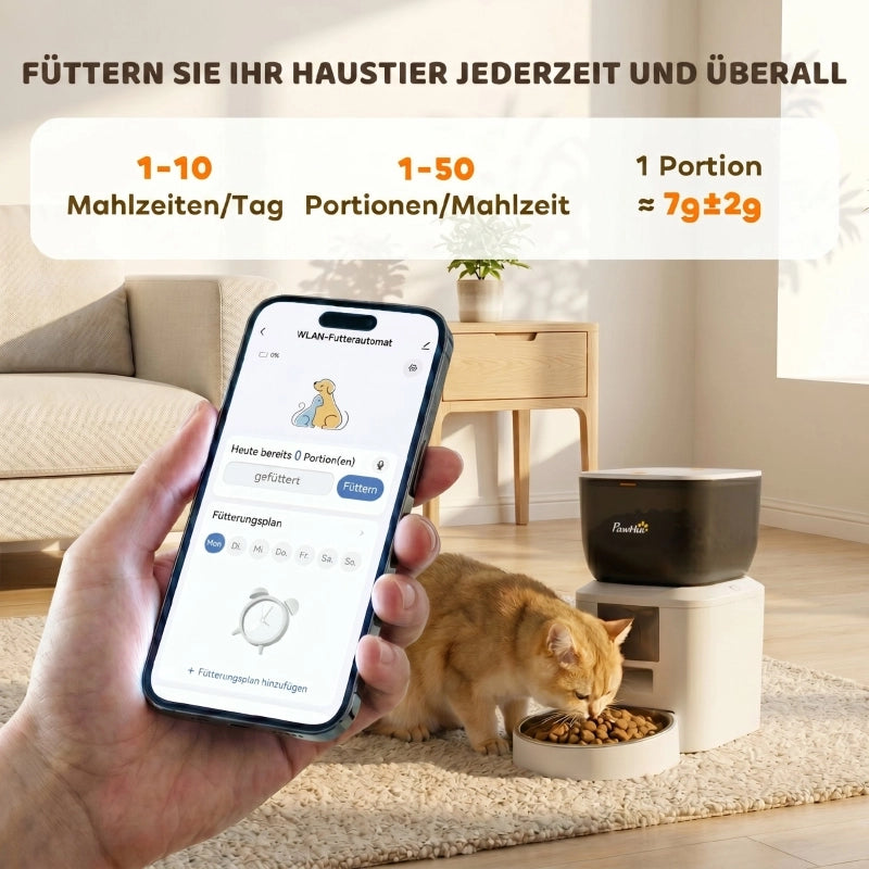Distributore automatico di cibo per gatti con telecamera, Wi-Fi a 2,4 GHz, controllo tramite app, capacit¨¤ di 4 litri per 1-10 pasti, audio