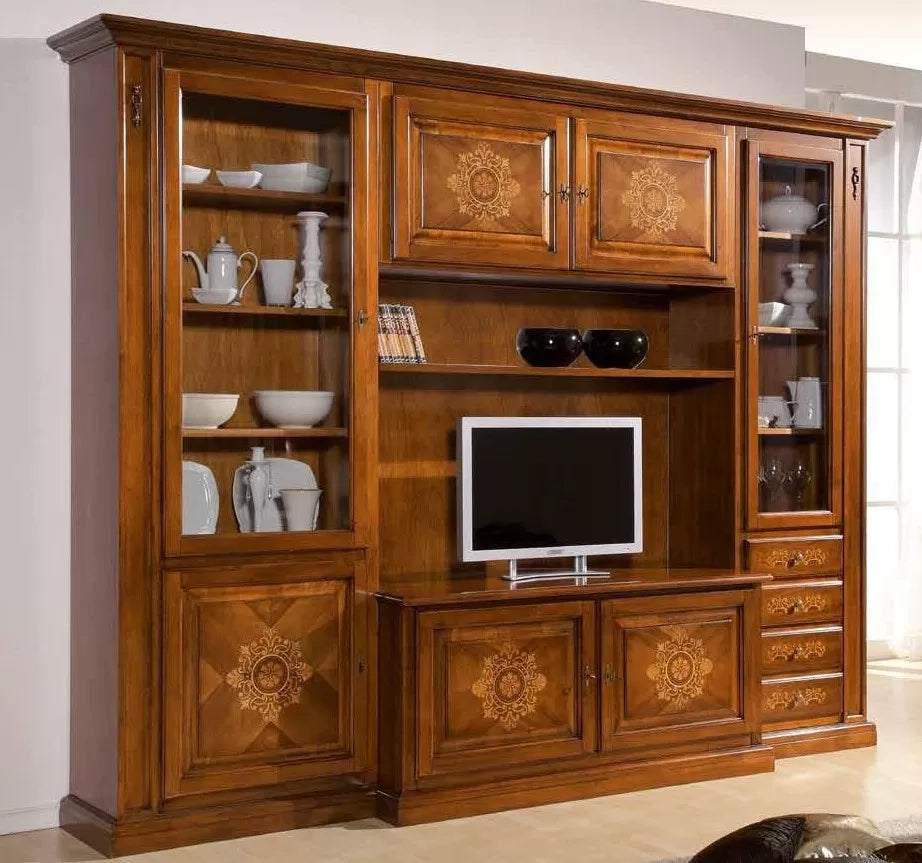 Parete attrezzata porta tv in legno bassano l.298 p.56 h.237