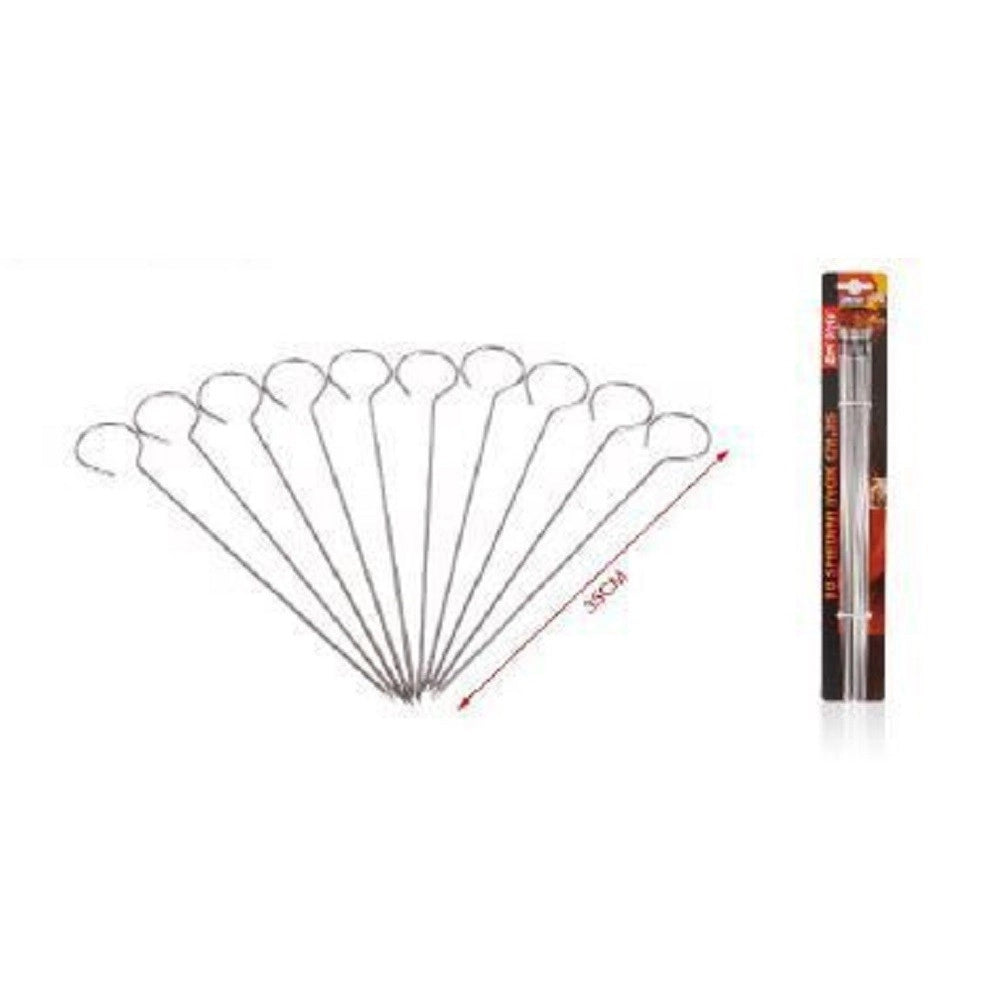 Trade Shop - Set 10 Pz Spiedini In Acciaio Inox Per Barbecue Carne Pesce Frutta 35 Cm 6443204 -