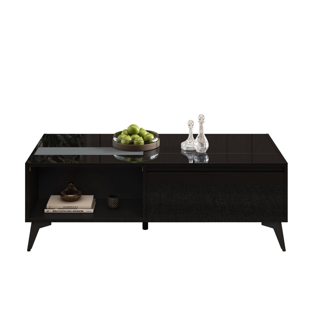 Tavolino da Caff¨¨ Multifunzionale ¨C MINIMAL ¨C Nero Lucido, Altezza Regolabile, 110x50x48 cm