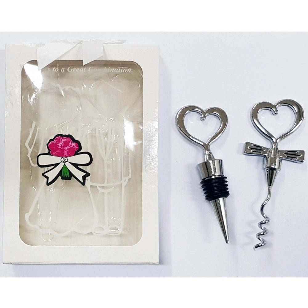 Trade Shop - Coppia Cavatappi E Tappo Sposa Sposo Scatola Segnaposto Tavola Bomboniera Nozze -