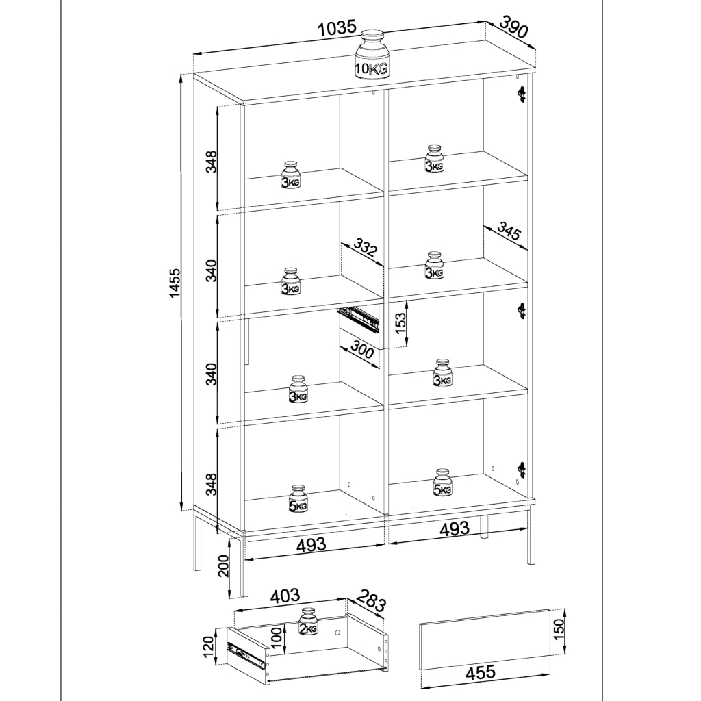 Komodee Laval WTSZ104 - Vetrina con Illuminazione a LED, Cashmere, Larghezza 104 cm, Altezza 166 cm, Profondit? 39 cm