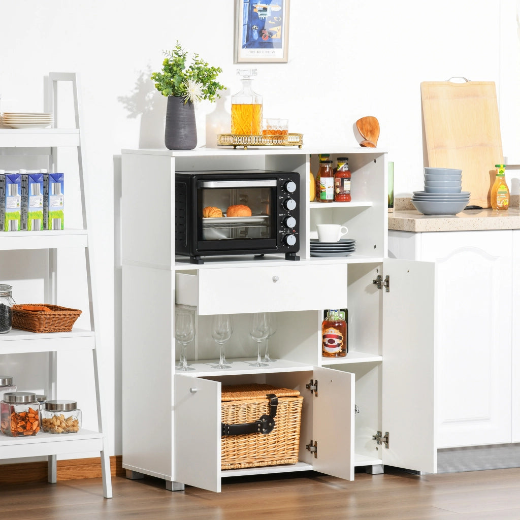 EasyComfort Mobile Cucina per Microonde con Armadietti, Mensole e Cassetto, Credenza Moderna in Legno 90x40x120cm Bianco