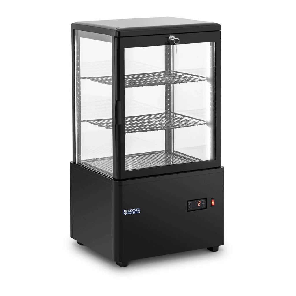 Vetrina refrigerata da 58 litri 3 ripiani chiudibili a chiave vetro temperato nero plastica 14_0005392