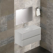Mobile bagno sospeso bianco frassinato 2 cassetti con lavabo e specchio COMP100BF 101x46x54h