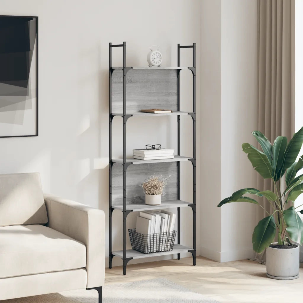 Libreria 5 Ripiani-Scaffale per Libri-Mobile di Stoccaggio Grigio Sonoma 60,5x24x166,5 Legno Multistrato