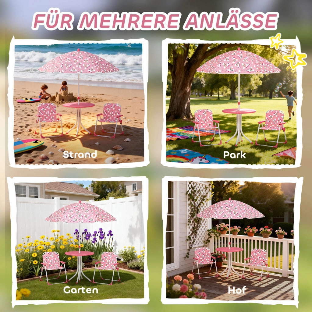 Set sedie bambini rosa con tavolo e 2 sedie pieghevoli ¨C zephmum ¨C 4 pezzi, ombrellone rimovibile