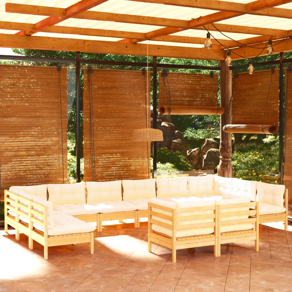 Set Divani da Giardino 12 pz con Cuscini Crema Massello di Pino 3097271
