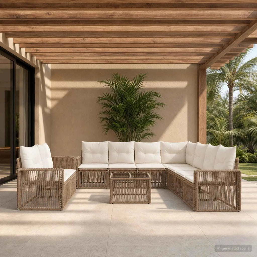 Set Divano da Giardino 10 pz Beige e Bianco Crema polyrattan 3435168