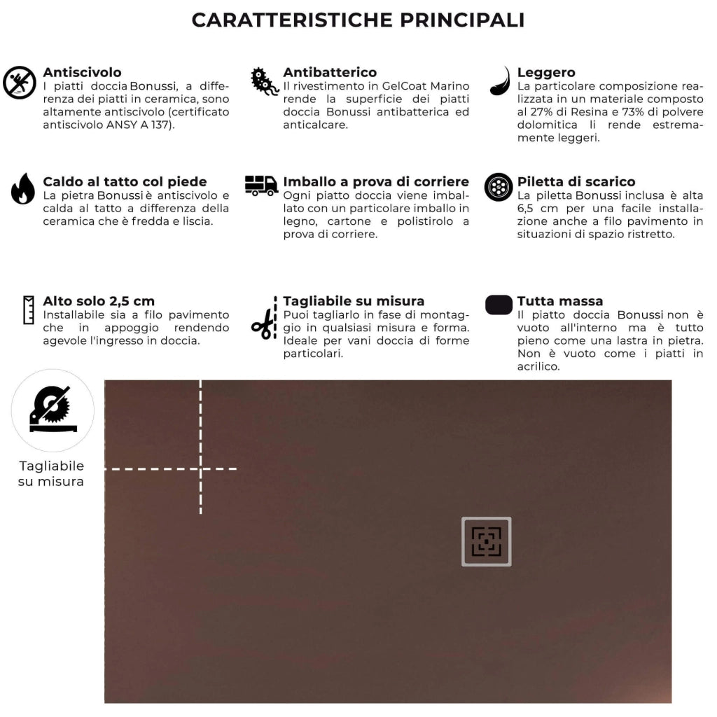 Piatto Doccia in Pietra 70x90 cm Bonussi Canton Marrone