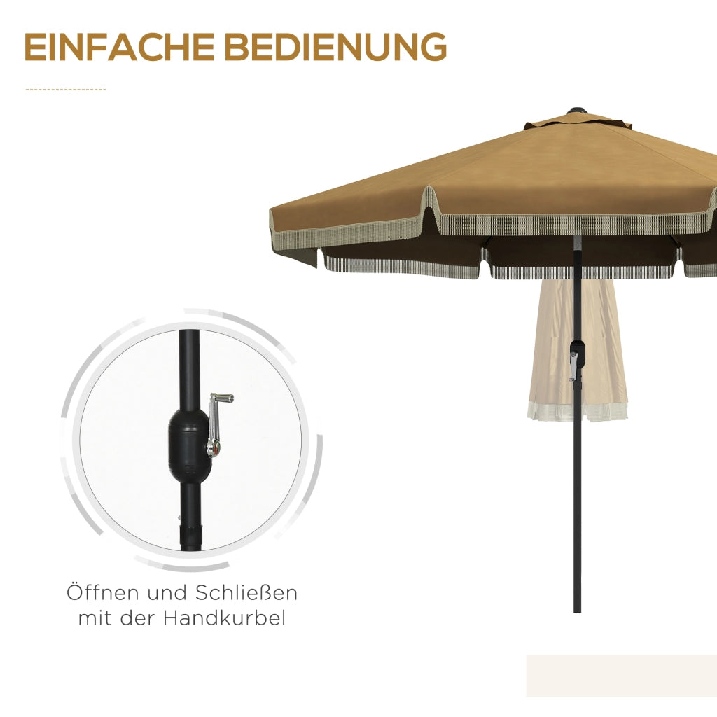 Ombrellone da patio diametro 265 cm con frange inclinabile 8 costole resistente ideale per giardino e balcone colore khaki