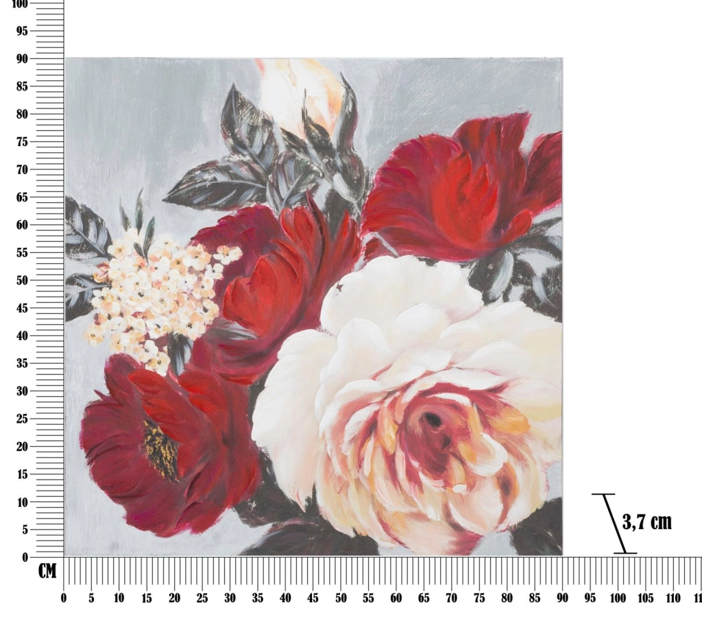Dipinto su Tela Red Flower Square 90x3,7x90 cm in Legno di Pino e Canvas Multicolor