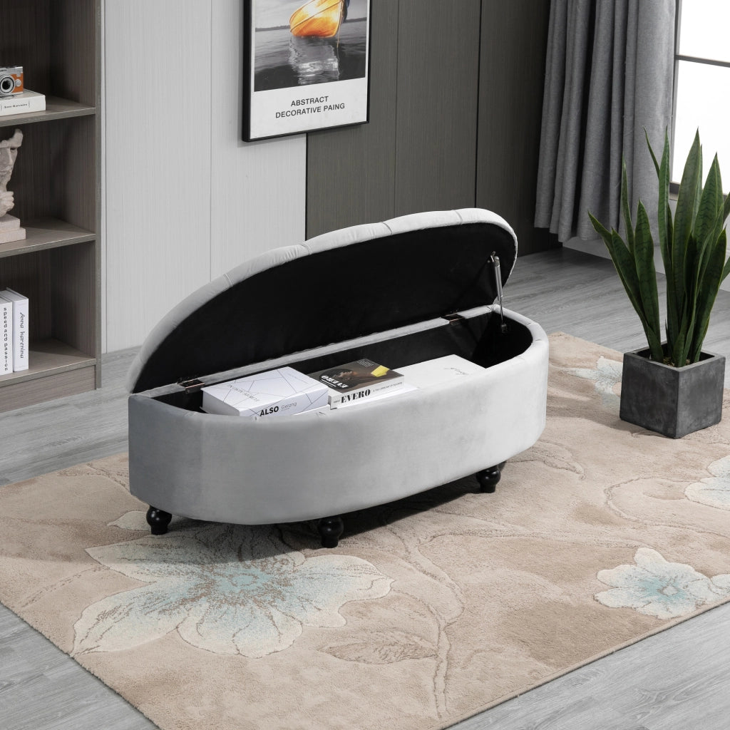 Pouf contenitore imbottito in velluto ¨C zephmum ¨C grigio 120x46x42 cm