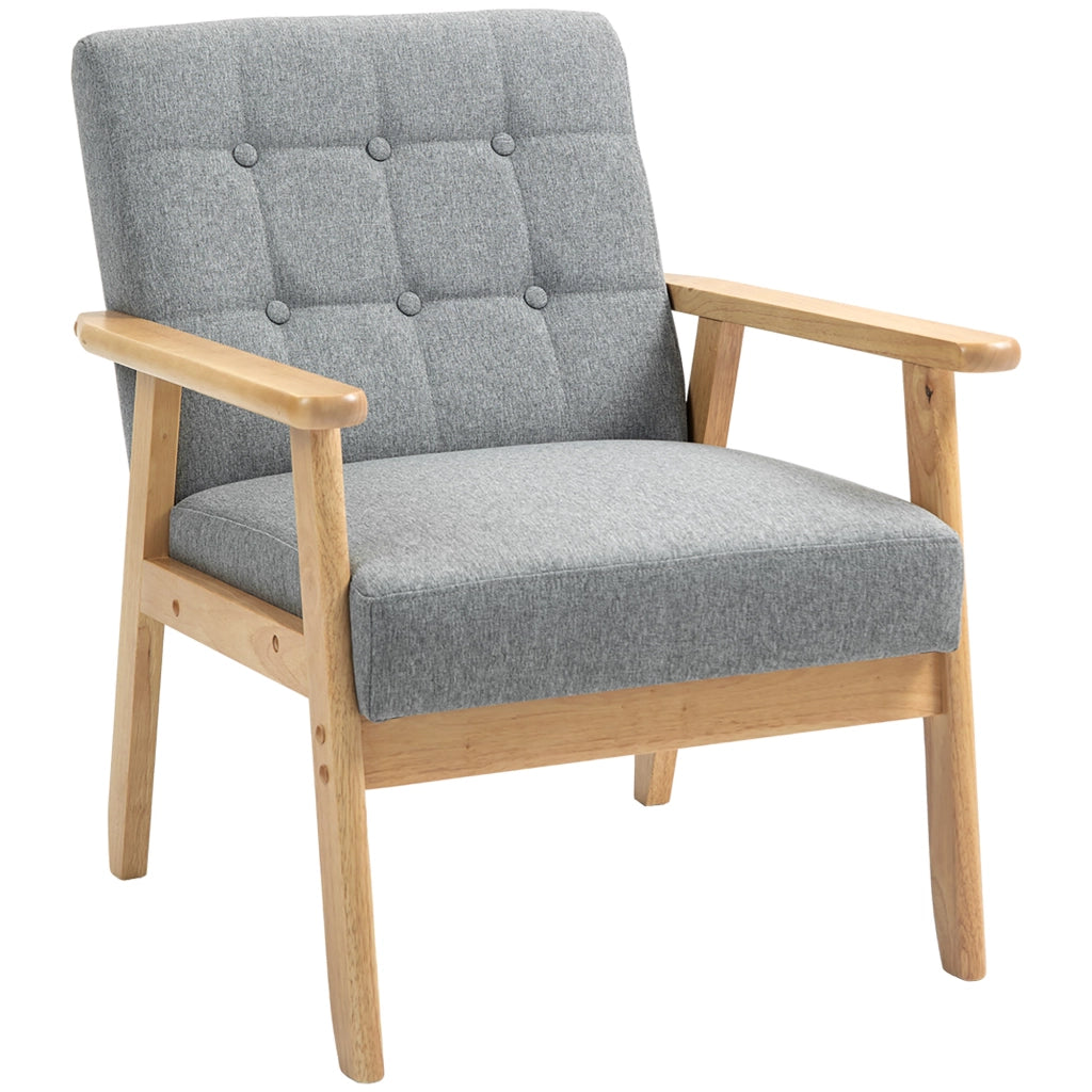 Poltrona in Lino con Braccioli e Struttura in Legno ¨C Zephmum ¨C Grigio Chiaro 130 kg