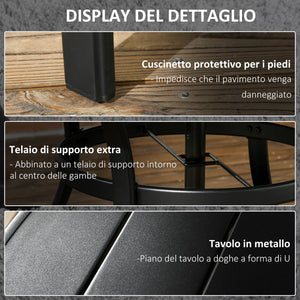 Tavolo da Giardino Rotondo per 4 Persone Ø115x72cm con Foro per Ombrellone e Doghe in Metallo Nero