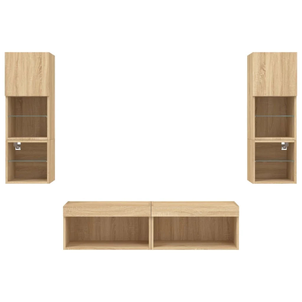 Set di mobili TV multimediali mensola TV credenza mobile TV sala da pranzo soggiorno camera da letto con illuminazione a LED 6 pezzi legno ingegnerizzato rovere Sonoma marrone 02_0029455