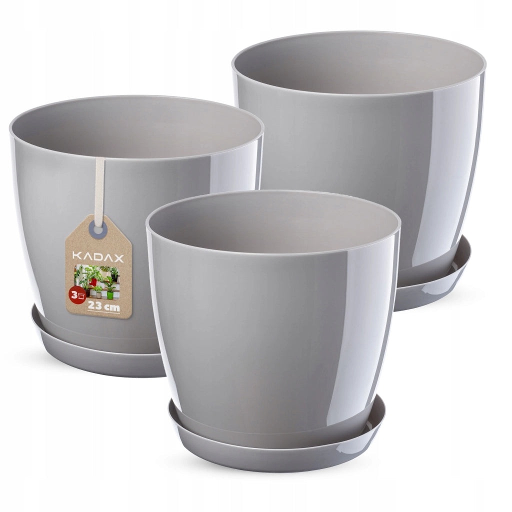 Vaso da fiori KADAX, fioriera, coperchio, 23 cm, supporto per fiori, plastica grigia, 3 pezzi.