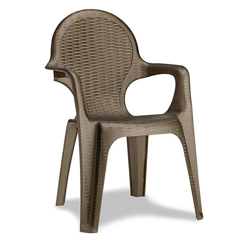 Sedia da Esterno Giardino Poltrona Intrecciata Impilabile Resina Braccioli Scab Set: 6 Sedie, Colore principale: Bronzo