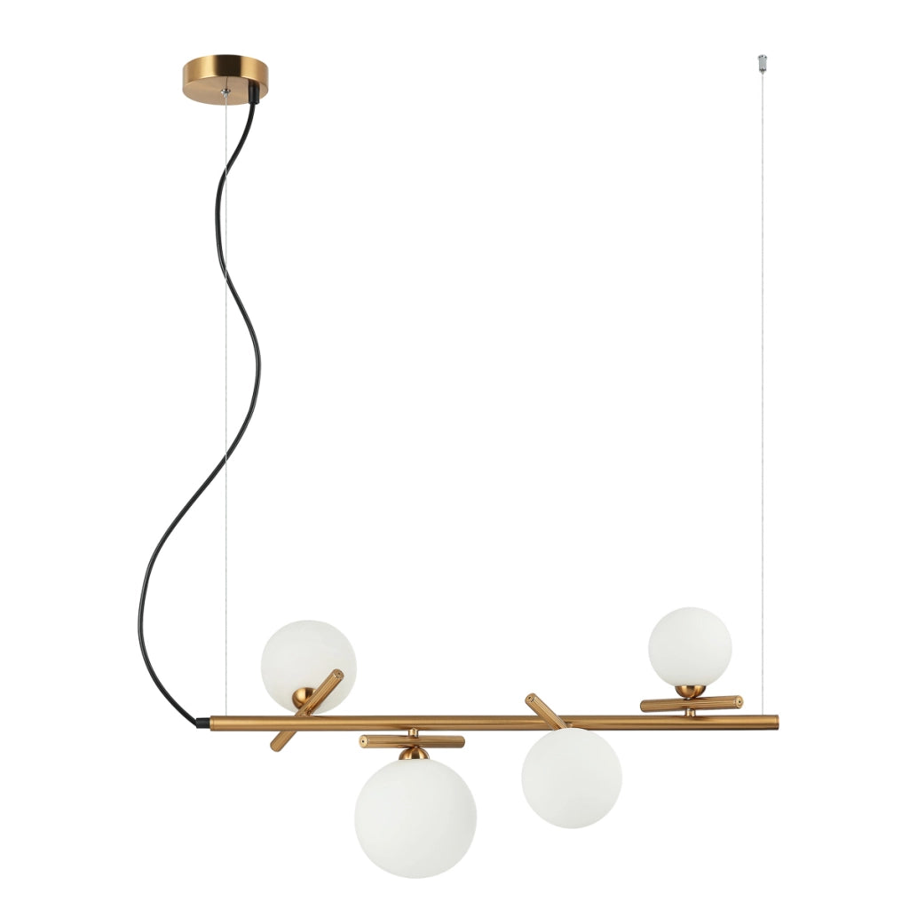 Lampada sospesa Reverso Italux ottone, 4 sfere bianche