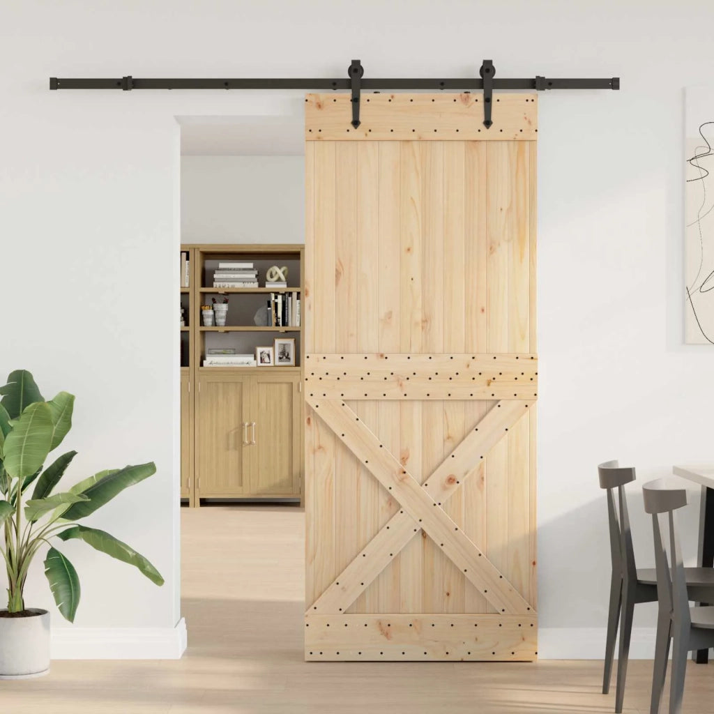Porta scorrevole NARVIK Naturale e Nero 95 x 210 cm (213,5 cm)