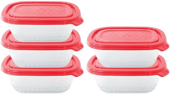 Contenitori alimentari con coperchi (5 contenitori + 5 coperchi) Contenitori in plastica per congelatore, contenitori alimentari BPA liberi, contenitori di conservazione per lavastoviglie e microonde (500 ml)