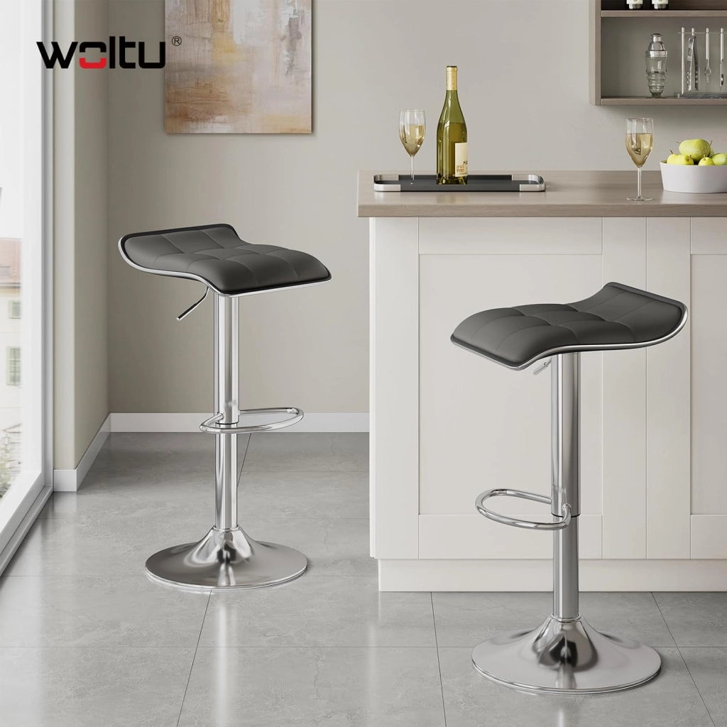 Sgabelli da Cucina Set di 2, Sgabelli da Bar, Altezza Regolabile, Girevoli a 360°, PU, Struttura in Metallo, Soggiorno, Bar, Caffè, Grigio