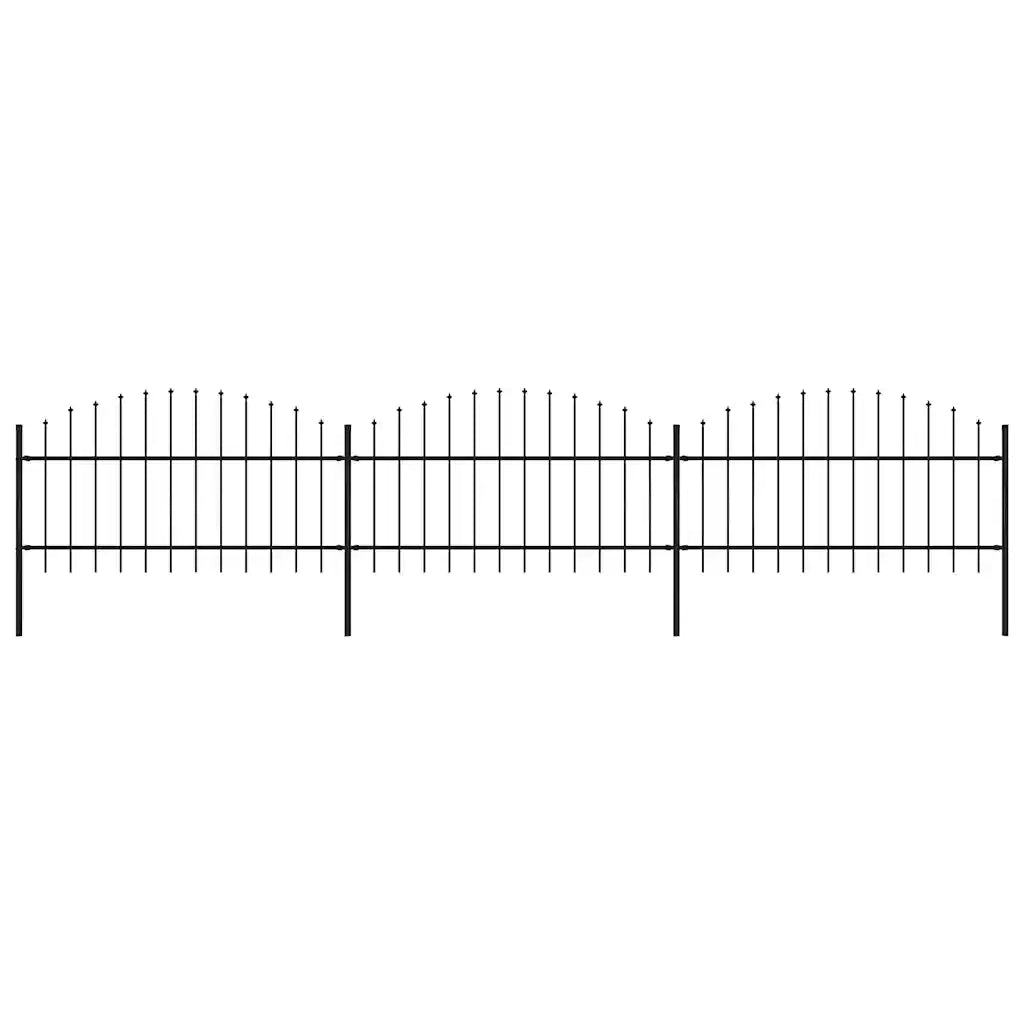 Recinzione da Giardino | Recinzione da cortile con Punta a Lancia in Acciaio 537x125 cm Nero