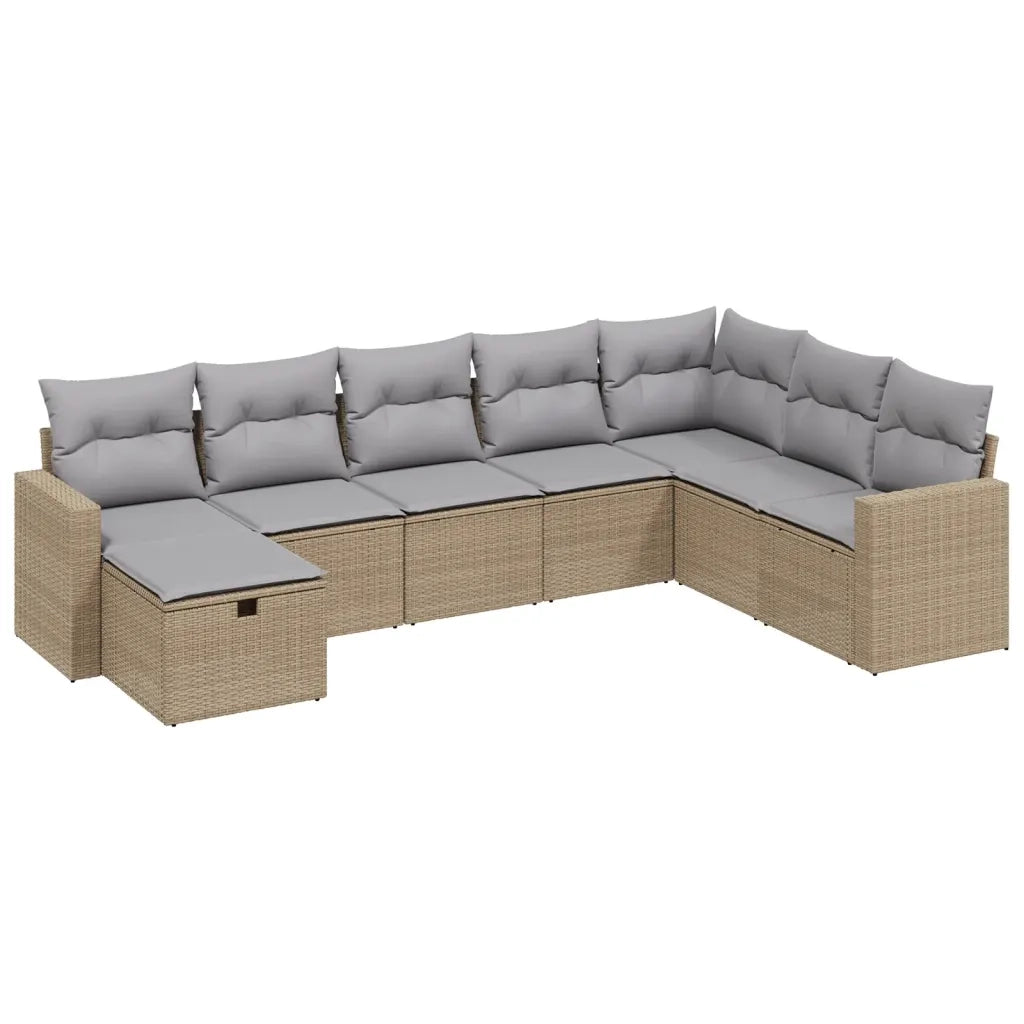 Set Divano da Giardino 8 pz con Cuscini Beige Misto Polyrattan
