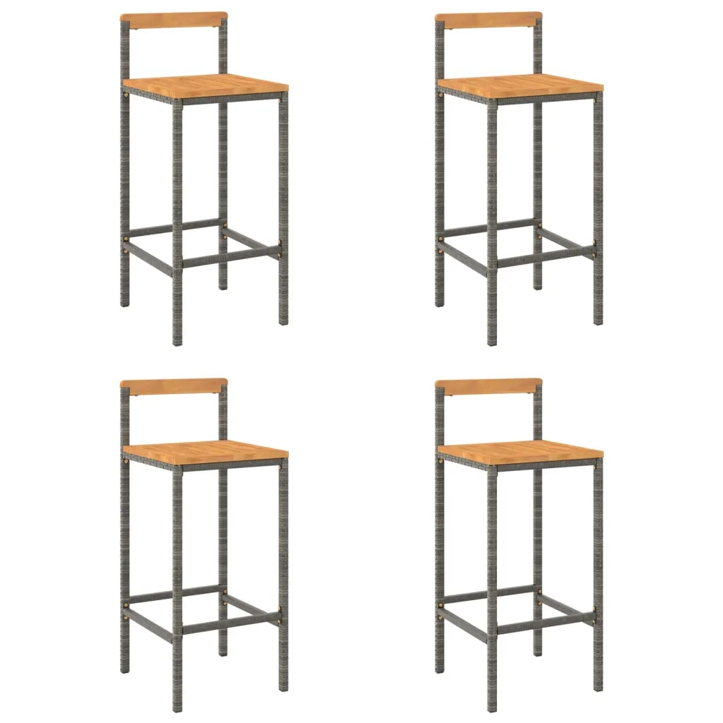 Sgabelli da Bar 4pz Grigi Polyrattan e Legno Massello di Acaciacod mxl 121170