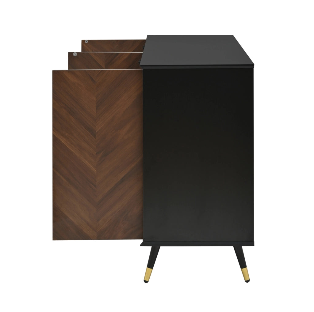 Credenza 140 cm nera e marrone con 4 ante e ripiani regolabili