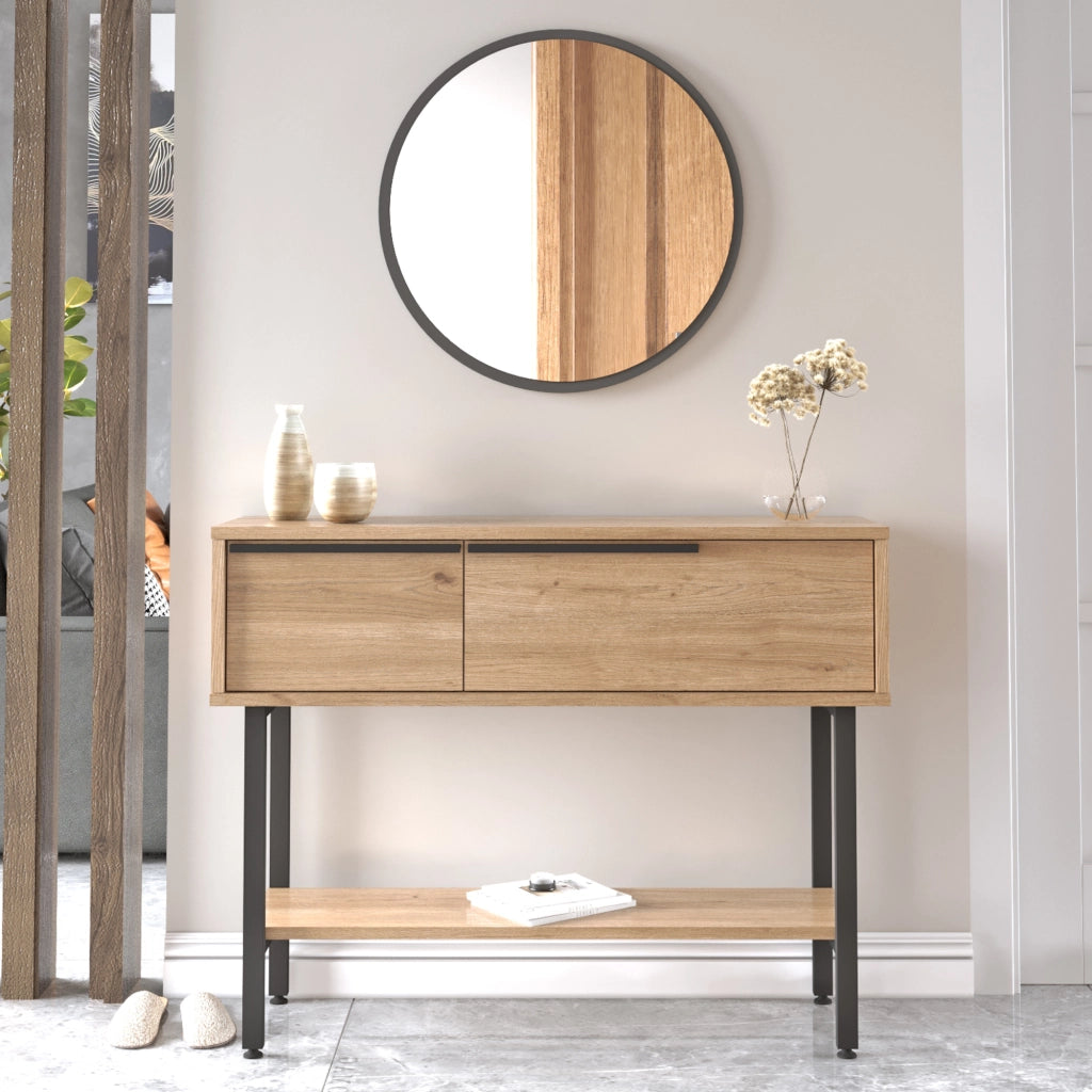 Tavolo Consolle Vesanto con Scomparti Chiusi 100 x 30 x 76 cm - Effetto Rovere / Nero [en.casa]