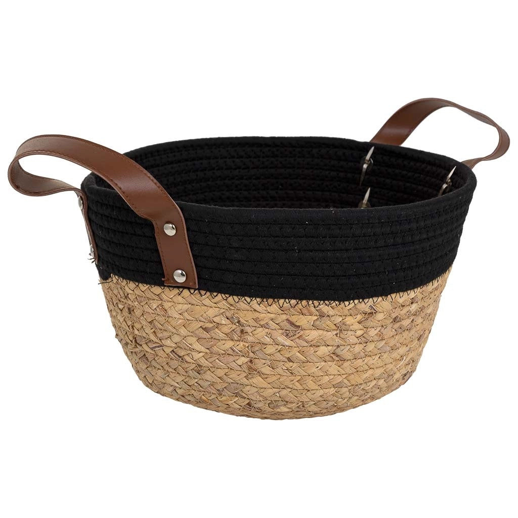 Cesto in fibra naturale e cotone nero d30x17/25h