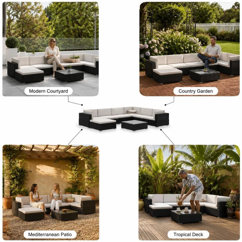 8-piece Garden Lounge Set With Cushions, Poly Rattan, Black