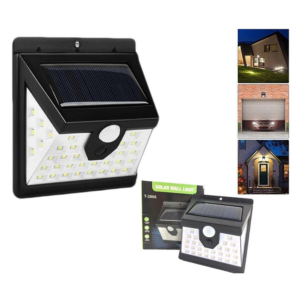 Trade Shop - Faro 40 Led Con Pannello Solare E Sensore Di Movimento Faretto Crepuscolare -