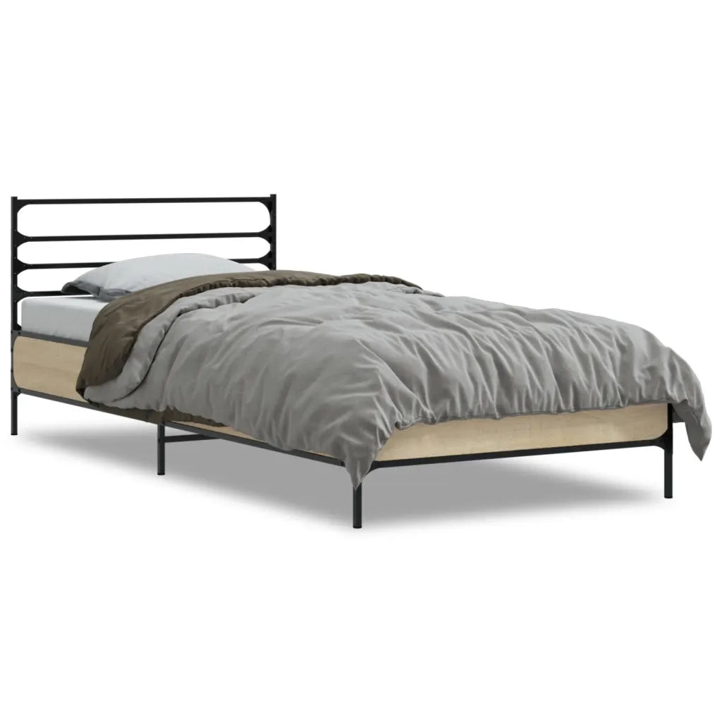 Giroletto-Struttura Letto Rovere Sonoma 90x200 cm Legno Multistrato e Metallo 373610