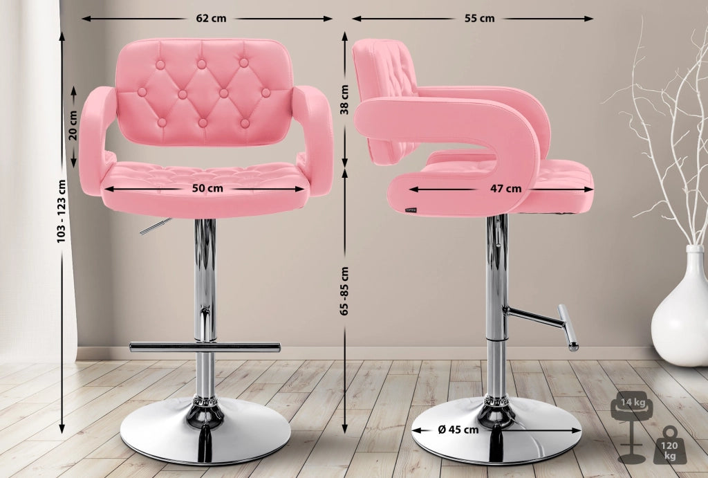 Sgabello Dublin in similpelle rosa,cromo