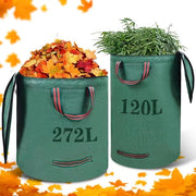 Sacca per rifiuti di giardino - 120 e 272 l - 2 pezzi - sacca con coperchio - stabile - con maniglie - pieghevole - robusta e impermeabile - per erba e foglie - sacca per rifiuti di giardino